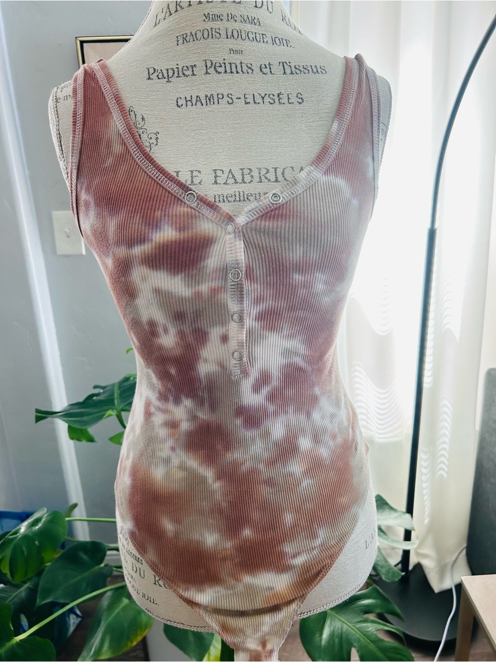 Wild Fable Sleeveless Tie-Dye Ribbed Henley Bodysuit,